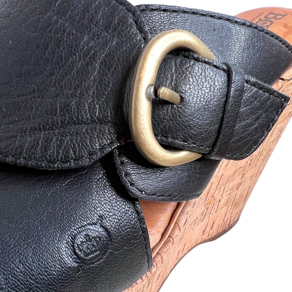 Born Leather Wedge Sandal Cork Platform Cross Strap & Buckle in Black Womens 9M - Picture 7 of 13